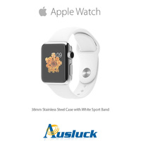 APPLE WATCH 38MM STAINLESS STEEL CASE WITH WHITE SPORT BAND "AUSLUCK"