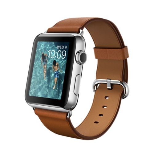 APPLE WATCH 42MM STAINLESS STEEL CASE WITH SADDLE BROWN CLASSIC BUCKLE "AUSLUCK"