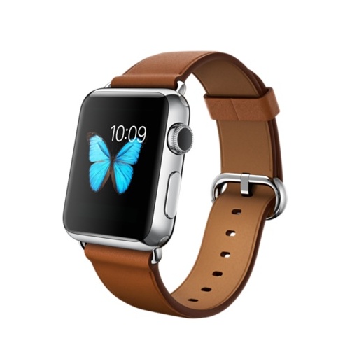 APPLE WATCH 38MM STAINLESS STEEL CASE WITH SADDLE BROWN MODERN BUCKLE "AUSLUCK"